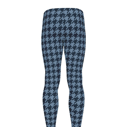 Deep Blue Houndstooth Pattern Print Men's leggings