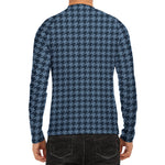 Deep Blue Houndstooth Pattern Print Men's Long Sleeve Rash Guard