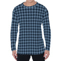 Deep Blue Houndstooth Pattern Print Men's Long Sleeve T-Shirt