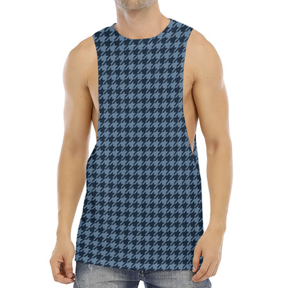 Deep Blue Houndstooth Pattern Print Men's Muscle Tank Top