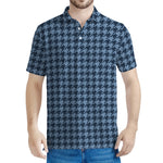 Deep Blue Houndstooth Pattern Print Men's Polo Shirt