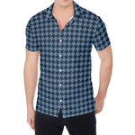 Deep Blue Houndstooth Pattern Print Men's Shirt