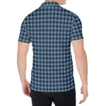Deep Blue Houndstooth Pattern Print Men's Shirt