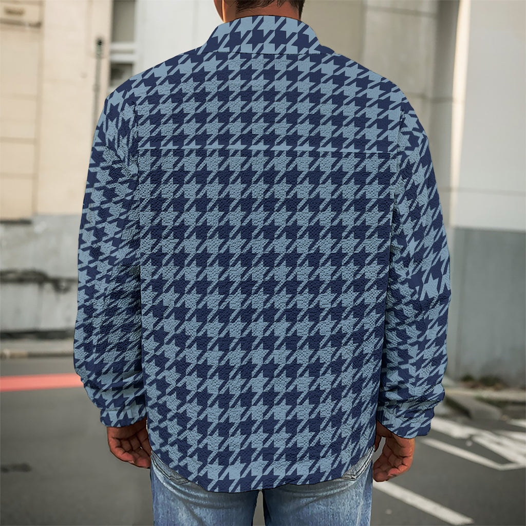 Deep Blue Houndstooth Pattern Print Men's Shirt Jacket