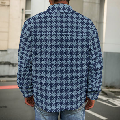 Deep Blue Houndstooth Pattern Print Men's Shirt Jacket
