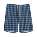 Deep Blue Houndstooth Pattern Print Men's Athletic Shorts