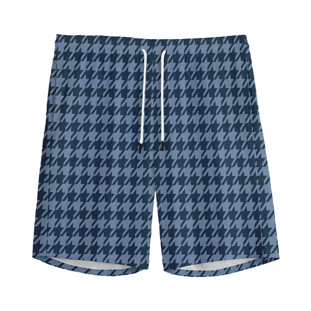 Deep Blue Houndstooth Pattern Print Men's Sports Shorts