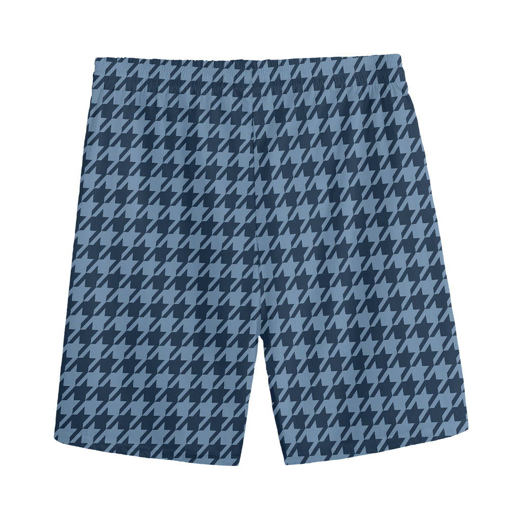 Deep Blue Houndstooth Pattern Print Men's Sports Shorts