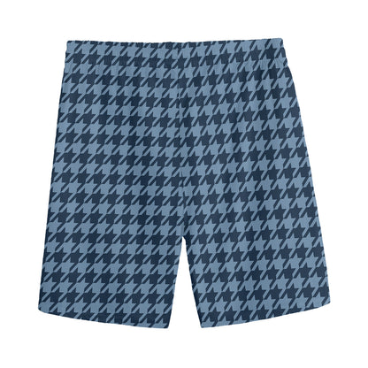 Deep Blue Houndstooth Pattern Print Men's Sports Shorts