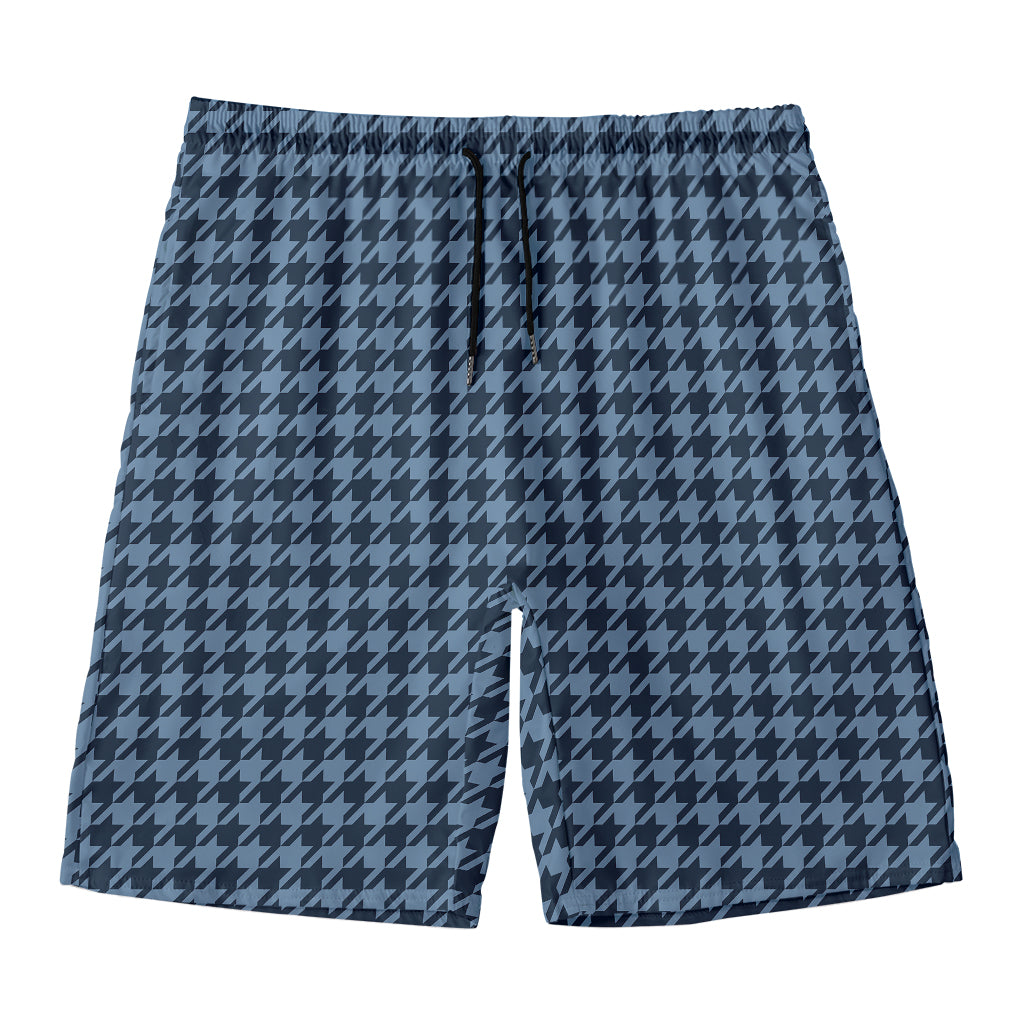 Deep Blue Houndstooth Pattern Print Men's Swim Trunks