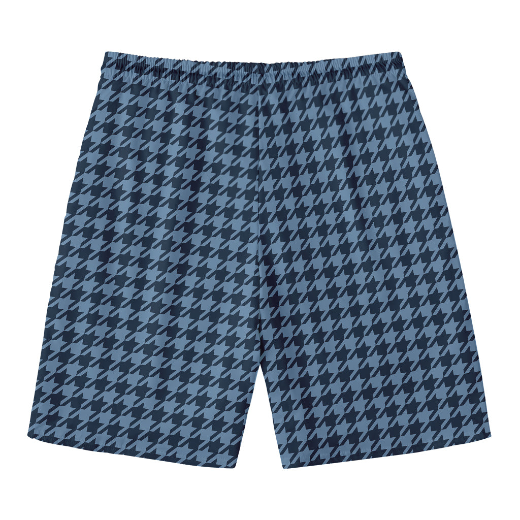 Deep Blue Houndstooth Pattern Print Men's Swim Trunks