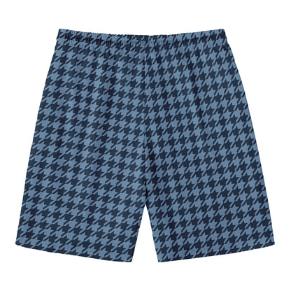 Deep Blue Houndstooth Pattern Print Men's Swim Trunks