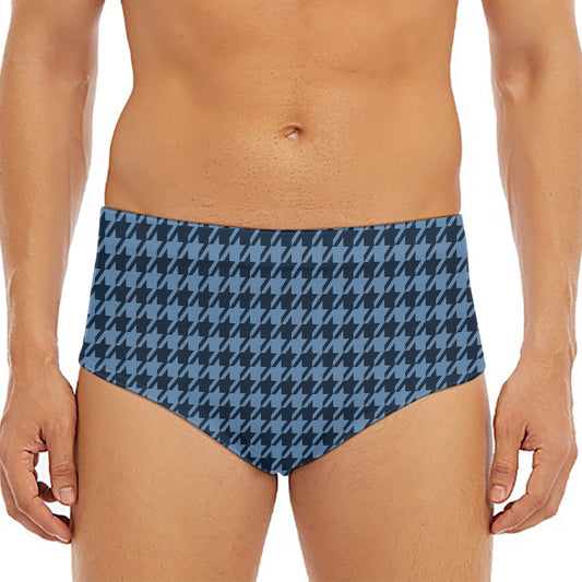 Deep Blue Houndstooth Pattern Print Men's Triangle Swim Briefs