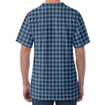 Deep Blue Houndstooth Pattern Print Men's Velvet T-Shirt