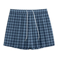 Deep Blue Houndstooth Pattern Print Mesh Shorts