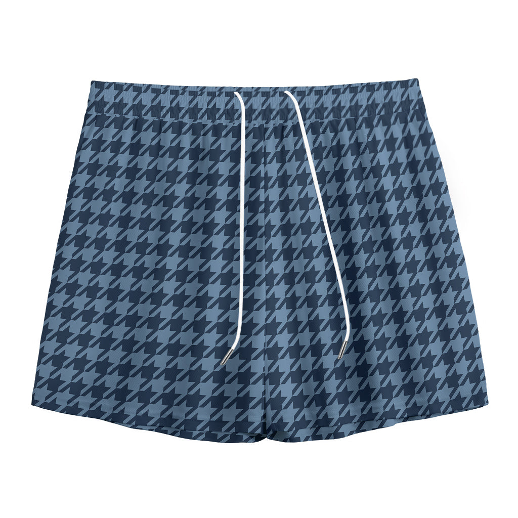 Deep Blue Houndstooth Pattern Print Mesh Shorts
