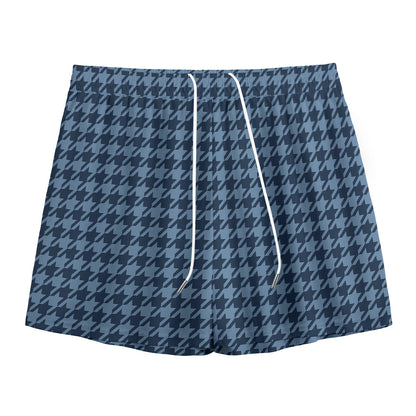 Deep Blue Houndstooth Pattern Print Mesh Shorts