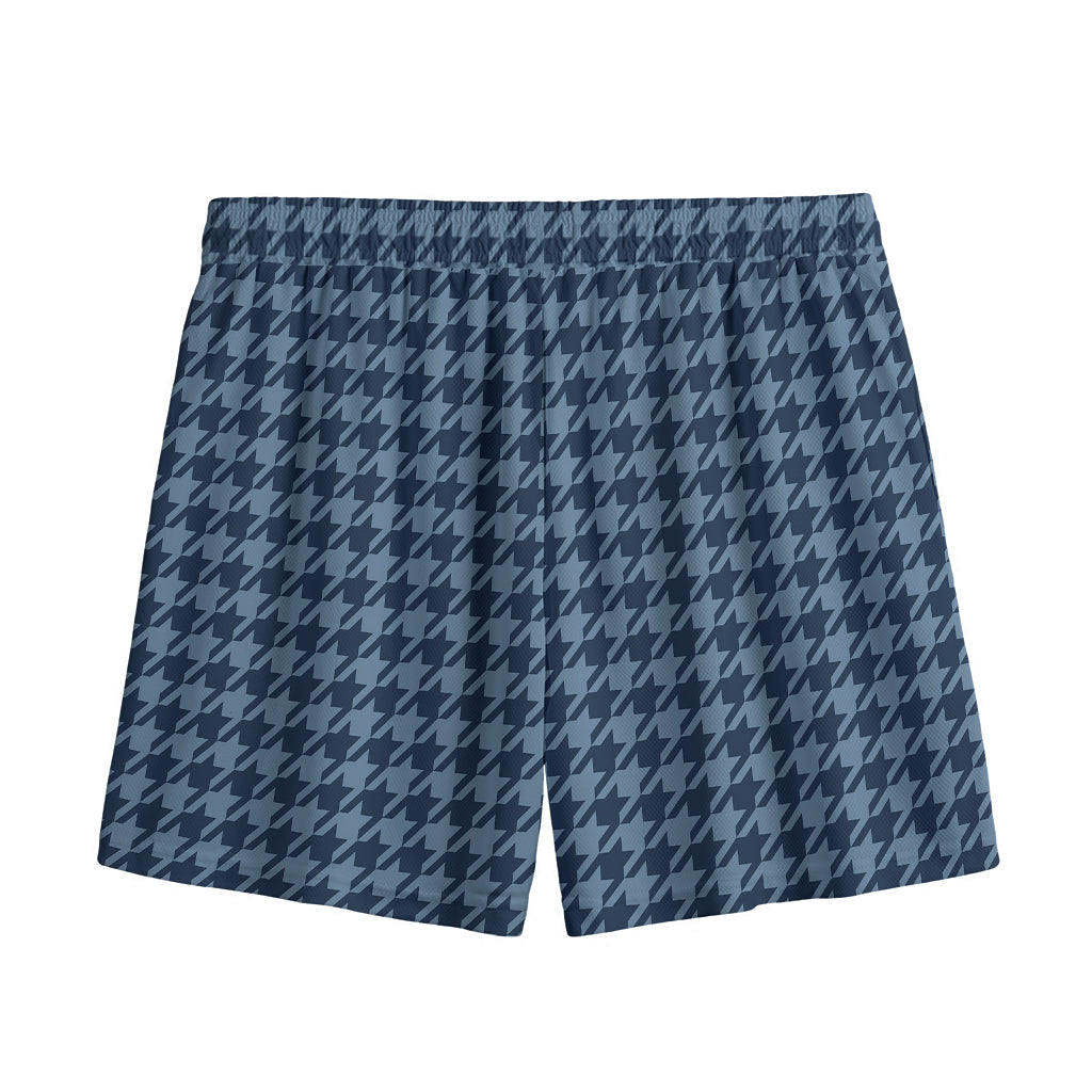 Deep Blue Houndstooth Pattern Print Mesh Shorts