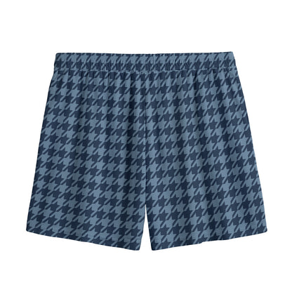 Deep Blue Houndstooth Pattern Print Mesh Shorts