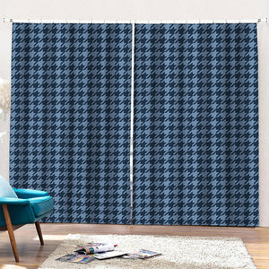 Deep Blue Houndstooth Pattern Print Pencil Pleat Curtains