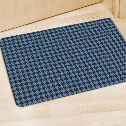 Deep Blue Houndstooth Pattern Print Polyester Doormat