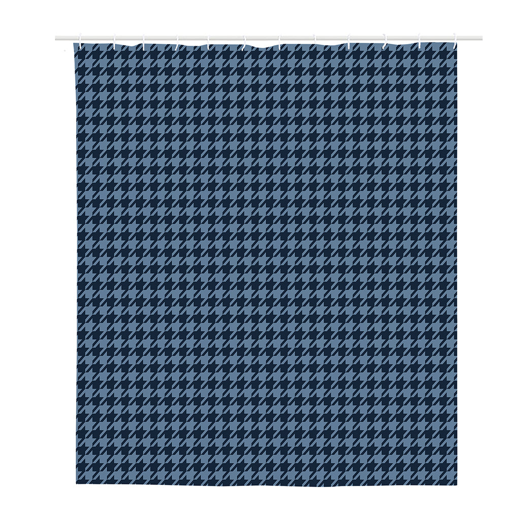 Deep Blue Houndstooth Pattern Print Polyester Shower Curtain