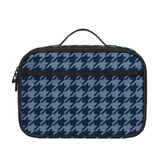 Deep Blue Houndstooth Pattern Print Portable Lunch Bag