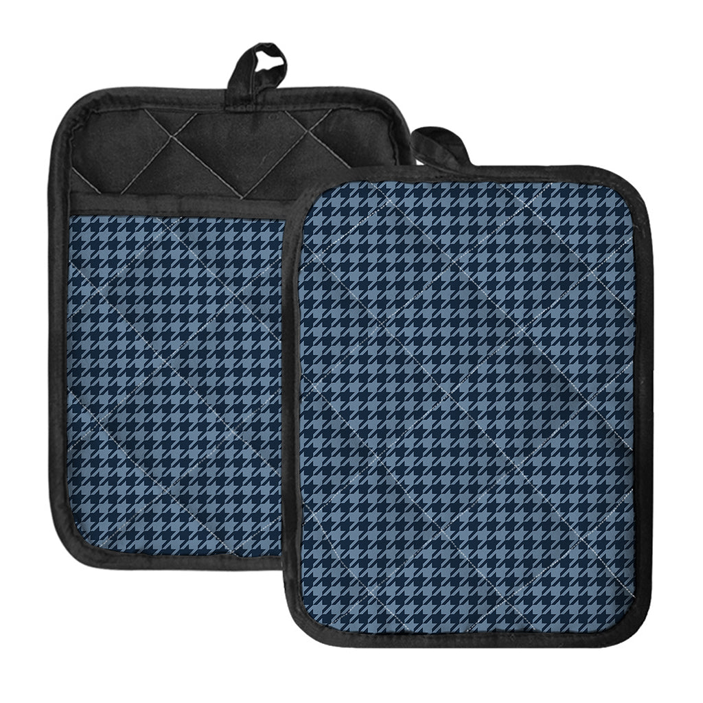 Deep Blue Houndstooth Pattern Print Pot Holders With Pocket