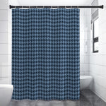 Deep Blue Houndstooth Pattern Print Premium Shower Curtain