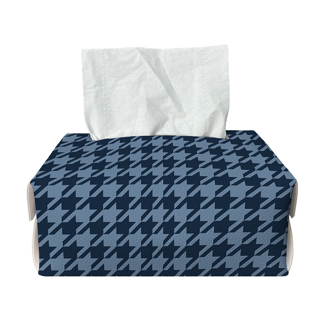 Deep Blue Houndstooth Pattern Print Rectangle Tissue Box Cover