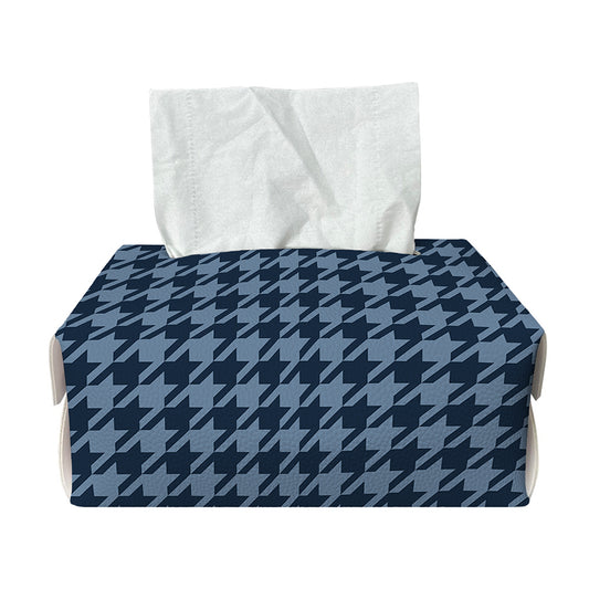 Deep Blue Houndstooth Pattern Print Rectangle Tissue Box Cover