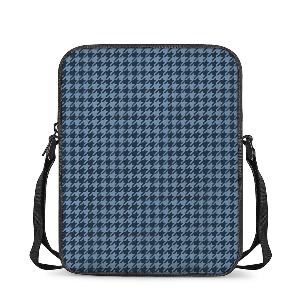 Deep Blue Houndstooth Pattern Print Rectangular Crossbody Bag