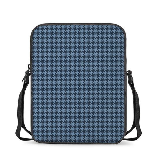Deep Blue Houndstooth Pattern Print Rectangular Crossbody Bag