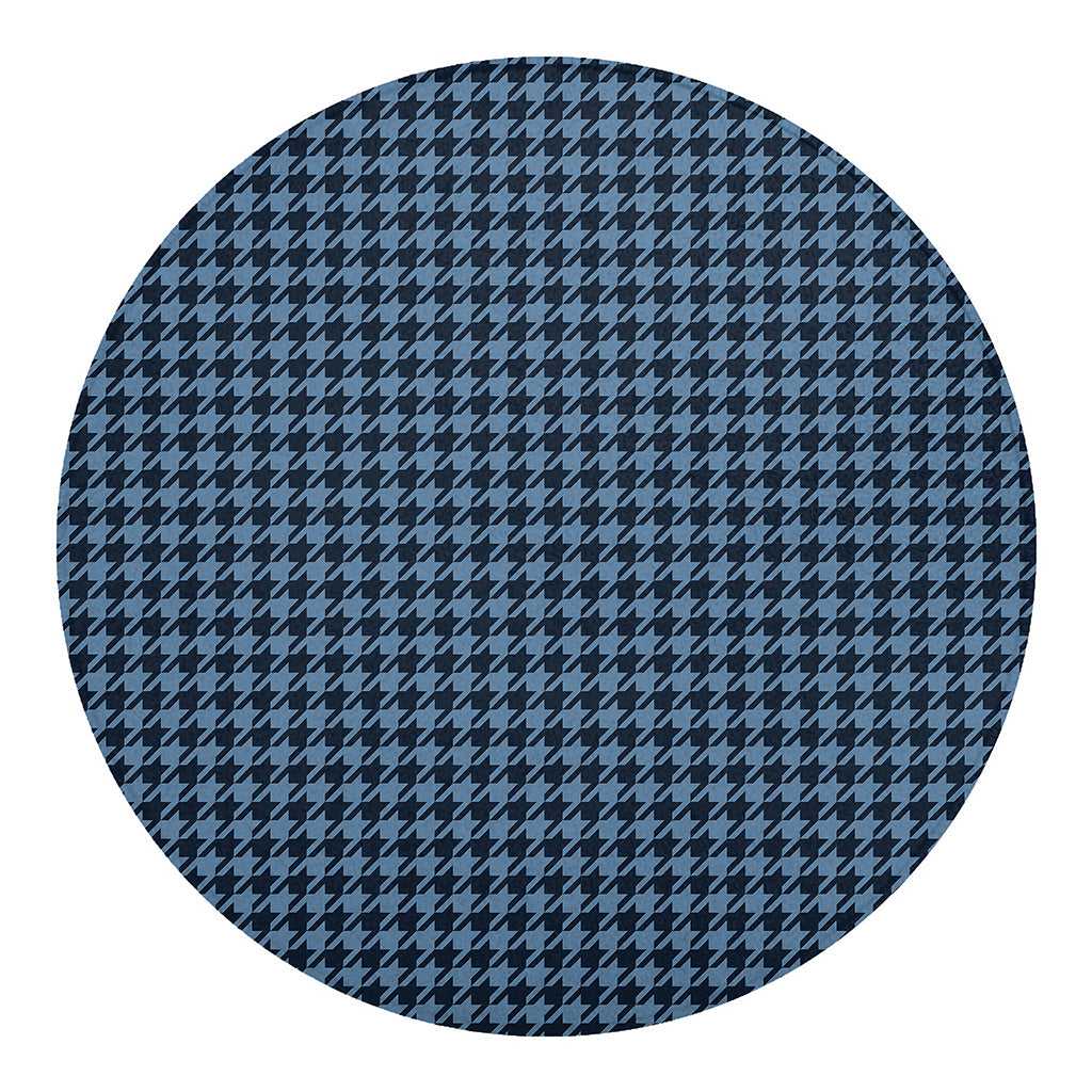 Deep Blue Houndstooth Pattern Print Round Blanket
