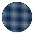Deep Blue Houndstooth Pattern Print Round Floor Mat