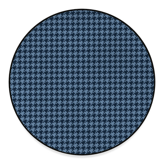 Deep Blue Houndstooth Pattern Print Round Floor Mat