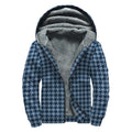 Deep Blue Houndstooth Pattern Print Sherpa Lined Zip Up Hoodie