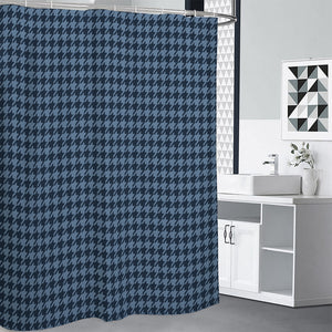 Deep Blue Houndstooth Pattern Print Shower Curtain