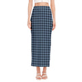 Deep Blue Houndstooth Pattern Print Side Slit Maxi Skirt