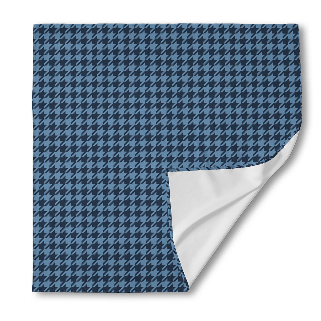 Deep Blue Houndstooth Pattern Print Silk Bandana