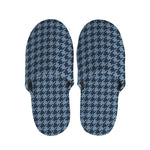 Deep Blue Houndstooth Pattern Print Slippers