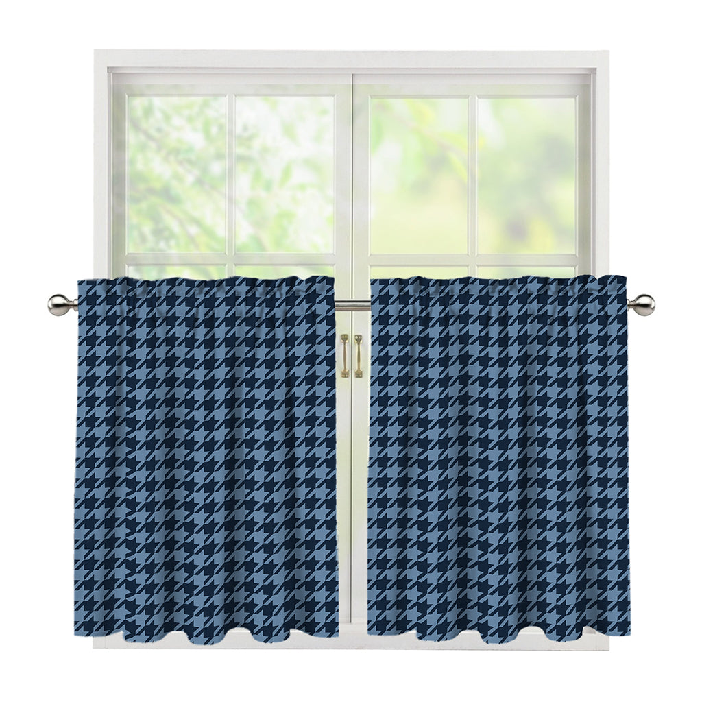 Deep Blue Houndstooth Pattern Print Tier Curtains