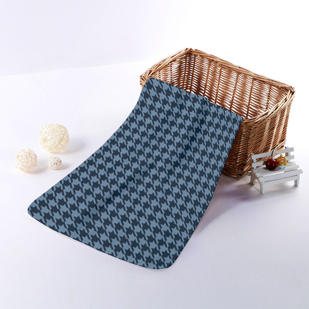 Deep Blue Houndstooth Pattern Print Towel