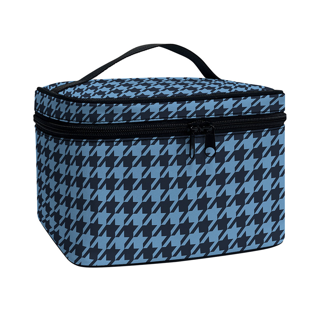 Deep Blue Houndstooth Pattern Print Travel Makeup Bag