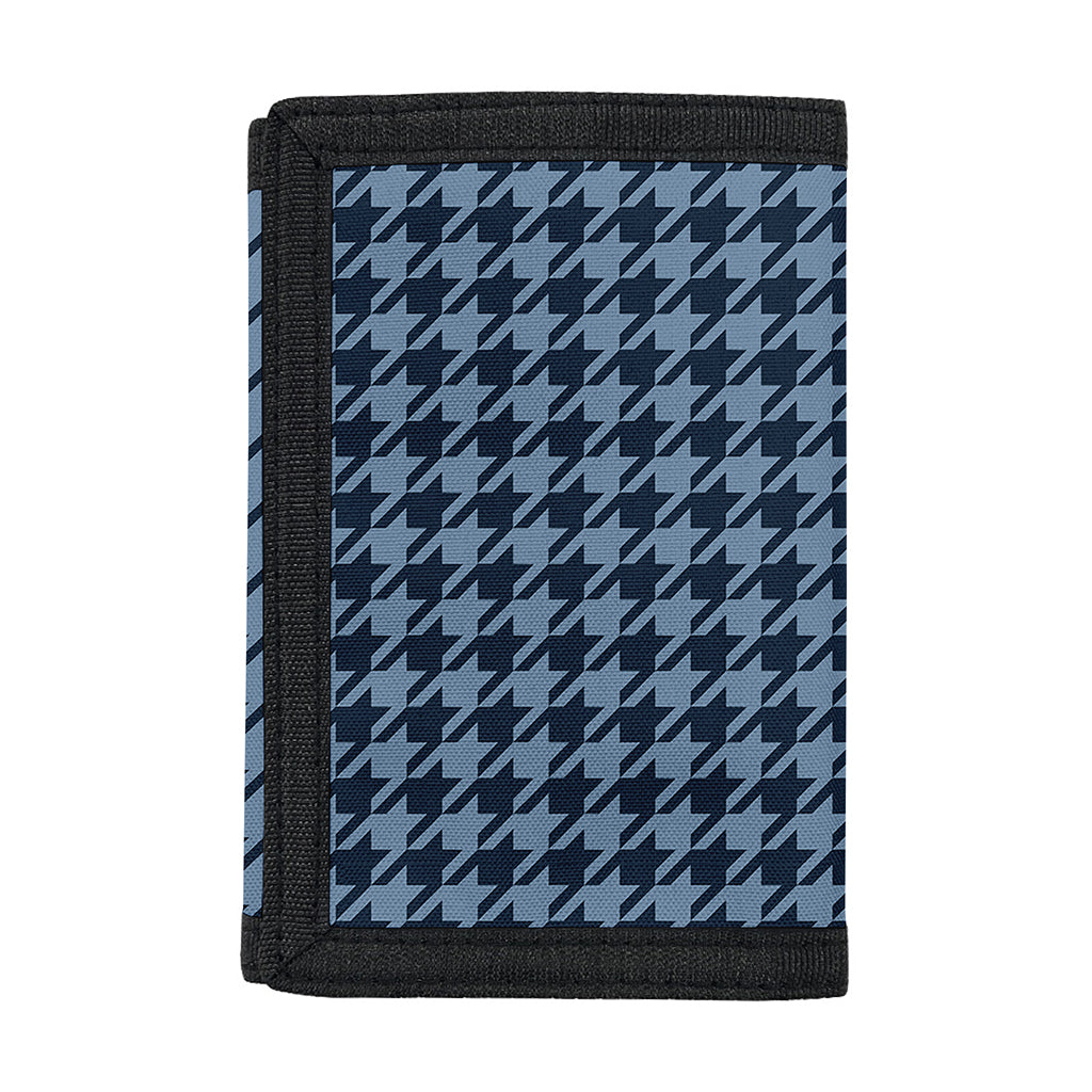 Deep Blue Houndstooth Pattern Print Trifold Wallet