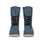 Deep Blue Houndstooth Pattern Print Winter Boots