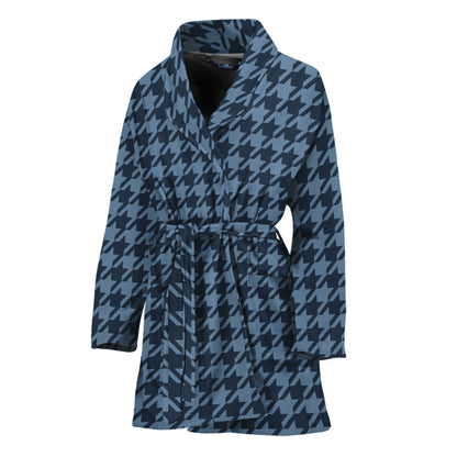 Deep Blue Houndstooth Pattern Print Women's Bathrobe
