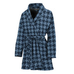 Deep Blue Houndstooth Pattern Print Women's Bathrobe