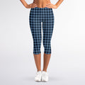 Deep Blue Houndstooth Pattern Print Women's Capri Leggings