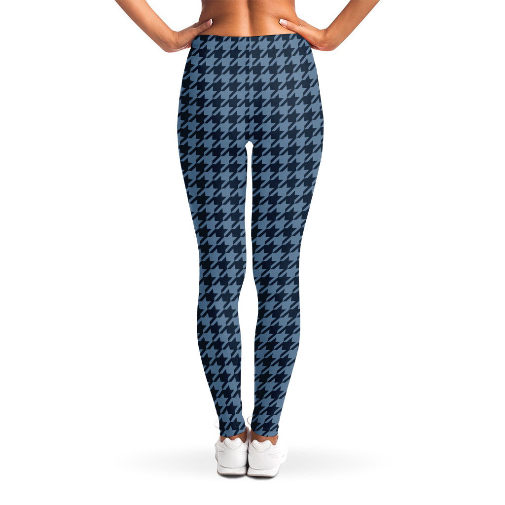 Deep Blue Houndstooth Pattern Print Women's Leggings
